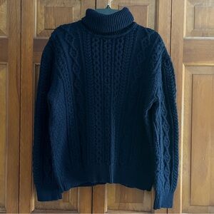 Blarney Aran Originals Fisherman Style 100% Wool Navy Sweater XL
